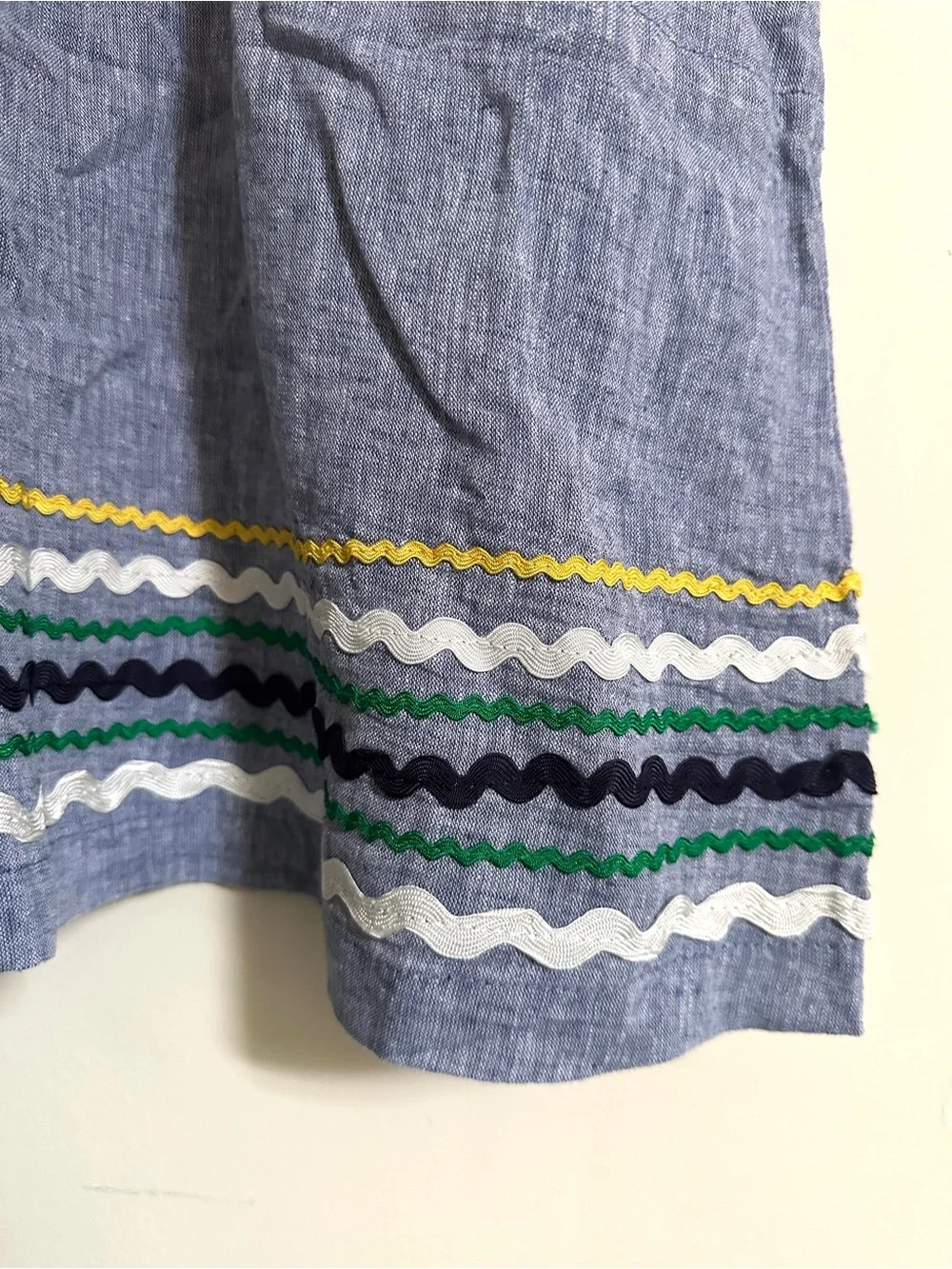 NWT For Cynthia Blue Sleeveless Linen-Blend Shift Dress with Rickrack Hem